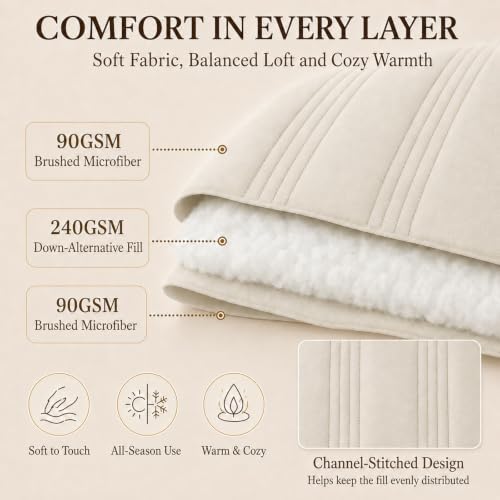 CozyLux Queen Comforter Set Beige - 7 Pieces Vertical Quilted Bed in a