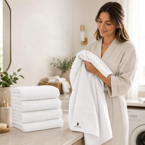 REED & PICK (Pack of 60) White Bath Towels Bulk 20x40 Inches -100%