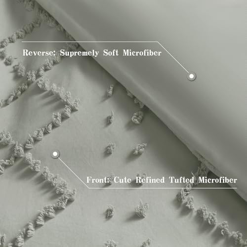 VACVELT 5PCS Light Grey Boho Tufted Duvet Cover Full Size, Zipper &