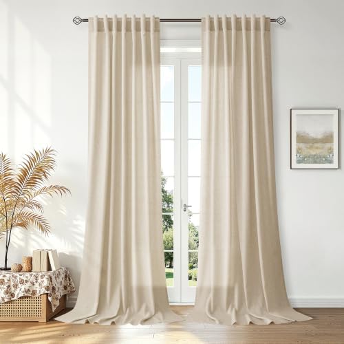 Nanspring Linen Curtains 50 x 96 Inch Long for Living Room Taupe