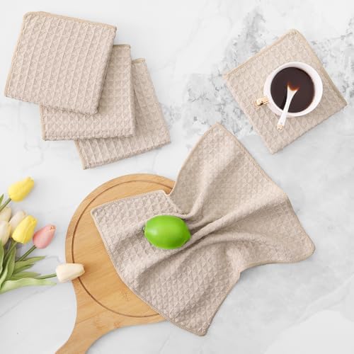 Homaxy Microfiber Waffle Weave Kitchen Dish Cloths, 6 Pack, Beige
