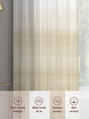 Beige White Sheer Curtains 108 Inch Long 2 Panels Light Filtering