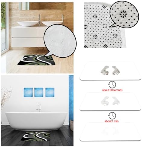 Geometric Large Long Bathroon Runner Rug,Sage Green Gray Black White
