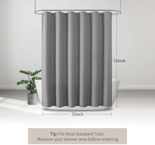 256GSM Grey Waffle Textured Shower Curtain, 72x72 Inch