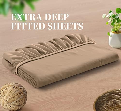 Manyshofu Taupe Queen Extra Deep Fitted Sheet, 24 Inch Pocket