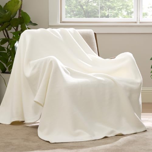 Bedsure 100% Cotton Blanket, Herringbone Weave, Throw XL, Cream