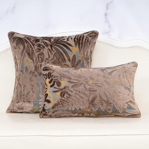 Alerfa Brown Throw Pillow Cover 20x20 Inch, Square Cut Velvet Maple