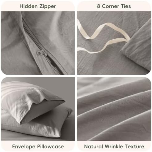 JIYUAN Twin Washed Cotton Duvet Cover Set, 2-Piece, Relaxed Linen Feel