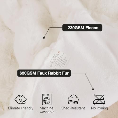 ORINOVA Light Beige Fluffy Blanket King Size Faux Bunny Fur Fuzzy