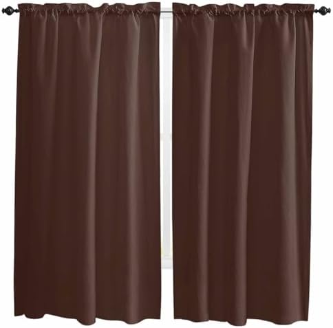 Window Curtains 72 Inch Length - 2 Panels, Brown Rod Pocket Curtain