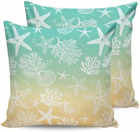 Pillow Covers 18x18 Set of 2, Teal Yellow Ombre Coastal Throw Pillow