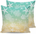 Pillow Covers 18x18 Set of 2, Teal Yellow Ombre Coastal Throw Pillow