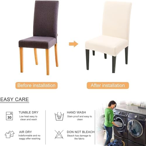 Stretch Chair Covers Slipcovers Set of 6 Off White Stretchable Dining