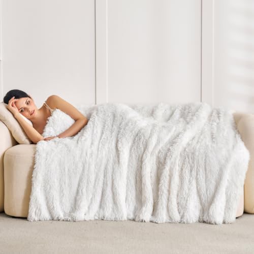 Extra Soft Faux Fur Throw Blanket 50"x60" - Reversible Fluffy Shaggy