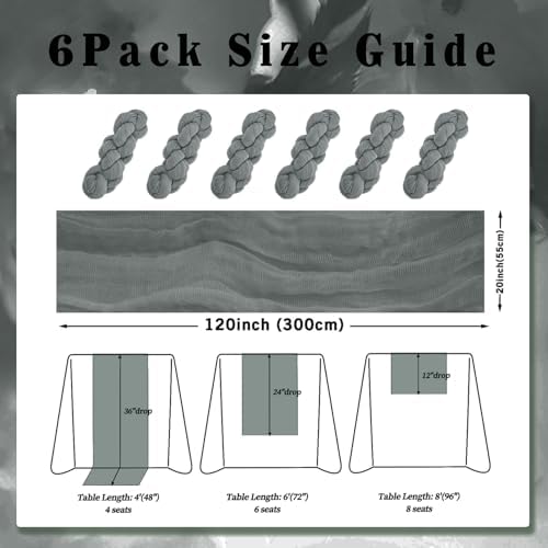 6 Pack Gray 10FT Cheesecloth Table Runner Rustic Gauze Fabric Cheese