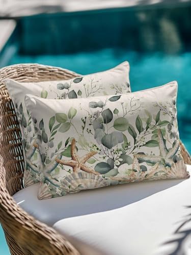 12x20 Outdoor Pillows Set of 2, Spring Eucalyptus Coastal Waterproof