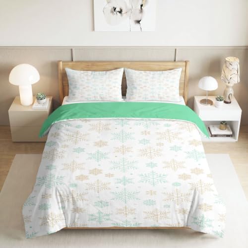 King Duvet Cover Set Soft Microfiber Christmas Snowflakes