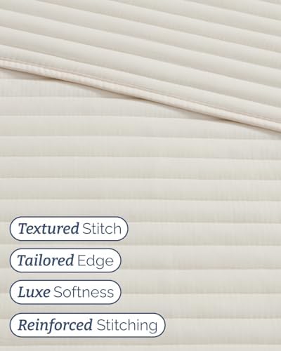 Quilt Set King Size - Boho Bed Set, Striped Stitch - Cream, 106" x 96"