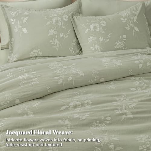 PHF Stone-Washed 100% Cotton Duvet Cover Queen Size, 90"x90", Dusty