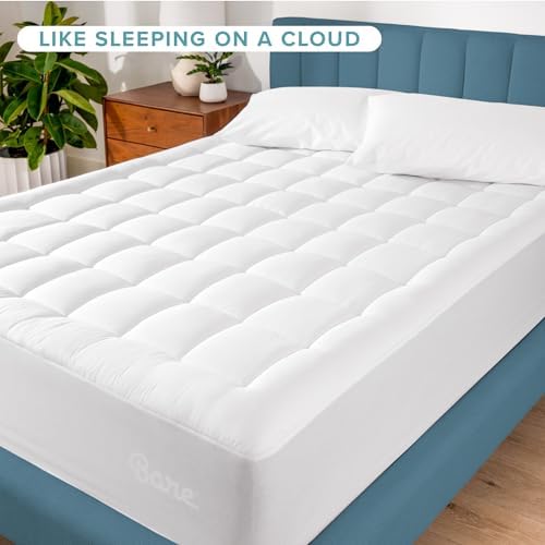 Bare Home Queen Mattress Topper Cotton Top (Queen, White)