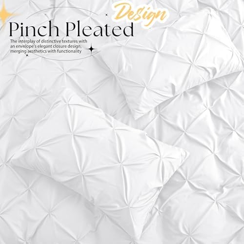 VACVELT 2pc White Pintuck Pillow Shams King, Envelope Closure
