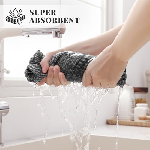 Homaxy 6 Pack Cotton Terry Premium Kitchen Towels, 18 x 28 in, Black
