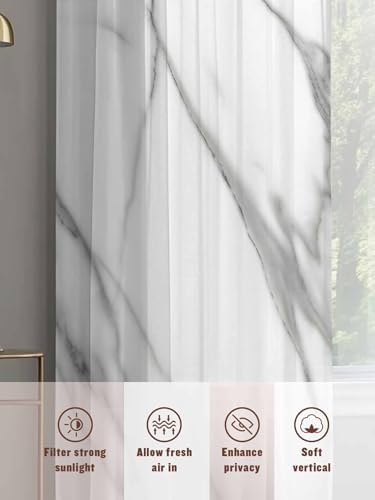 Sheer Curtains 108 Inches Long 2 Panels Set for Living Room, Marble