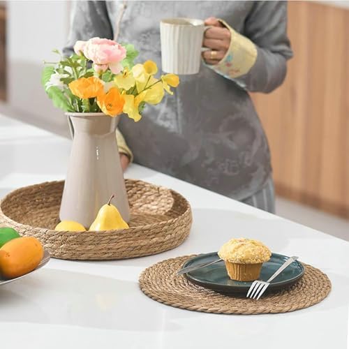Dining Room Round Placemats Washable Set of 8, 14.97 Inches Khaki