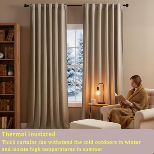 Timeper Taupe Velvet Blackout Curtains 52x84 inches, 2Pcs, Back Tab