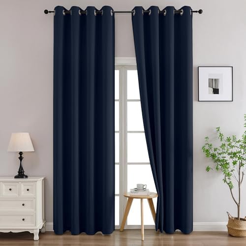 Simplebrand Navy Blue Curtains for Bedroom Living Room 96 Inches Long