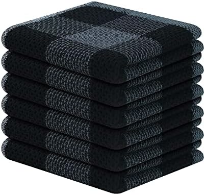 Mordimy Cotton Waffle Weave Dish Cloths, 12"x 12", 6 Pack, Black &