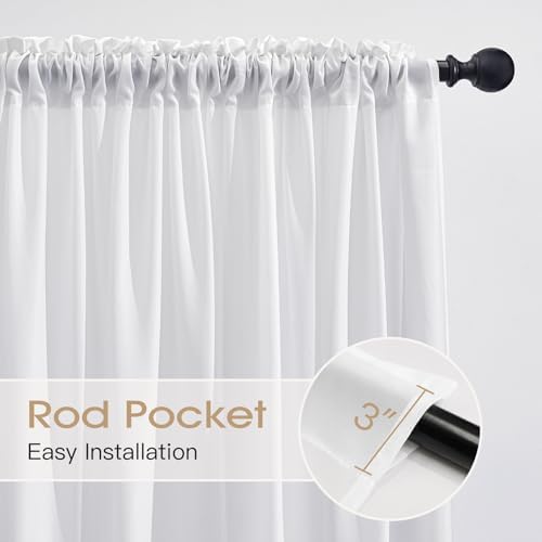 White Sheer Curtains for Living Room, Privacy Sheers, 108 Inches, 2