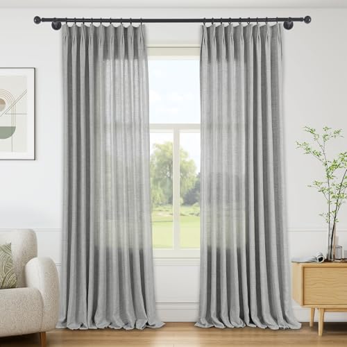 Macochico Extra Long Pinch Pleated Linen Curtains 108 Inches Long for