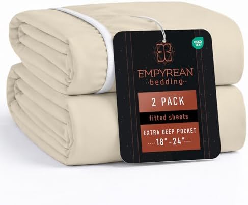 Empyrean 2 Pack Beige Cream Extra Deep Pocket King Fitted Sheet Only
