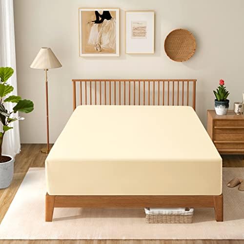 Manyshofu Light Beige King Extra Deep Fitted Sheet, 24 Inch Pocket
