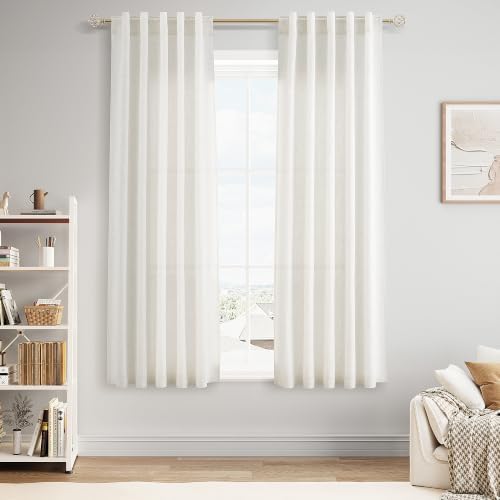 Nanspring Linen Kitchen Curtains for Cafe 36x63 Inch Length Natural