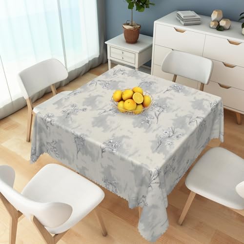 Vintage Gray Floral Tablecloth Square 70 Inch Cottage Grunge Retro