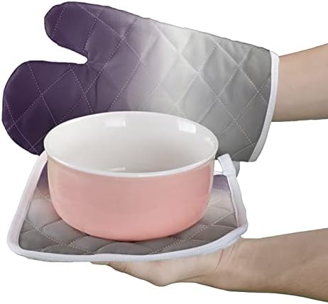 Quilted Cotton Terry Cloth Oven Mitt, Pot Holder Purple Grey Ombre