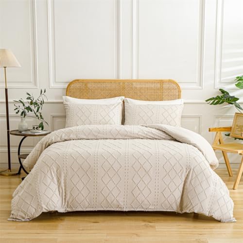 INFLAG Boho Duvet Cover, 3pc Boho Tufted Microfiber Bedding Comforter
