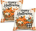 Leaves Plaid Pillow Covers 22x22 Inch Set of 2 Linen for Halloween
