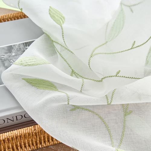 Lazzzy Embroidered Sheer Curtains Floral Leaf White Sheer Curtain for