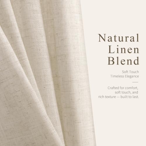 Hokibero Cream Grommet Linen Curtains 63 Inches Long for Living Room