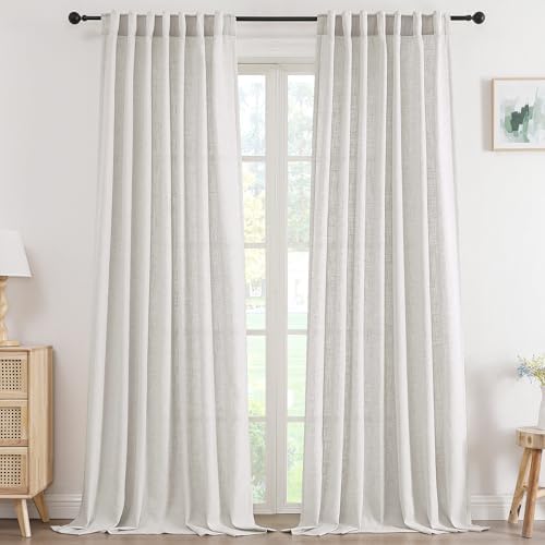 H.VERSAILTEX Linen Semi Sheer Curtains 96" L for Living Room, Natural