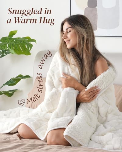 Kivik 15lbs Weighted Blanket for Adults, Checkered Fleece & Sherpa