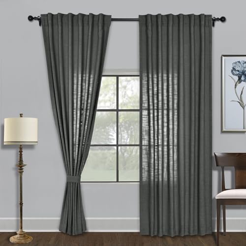 Fcosie Extra Wide Linen Room Darkening Drapes 120" Wx96 L, 2-in-1