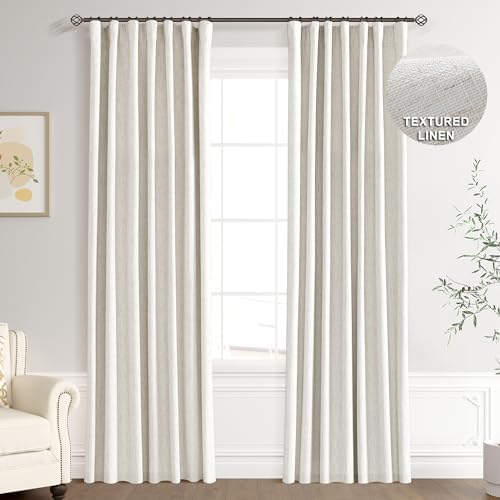Joywell 100% Blackout Linen Curtains 94 Inches for Bedroom Cream