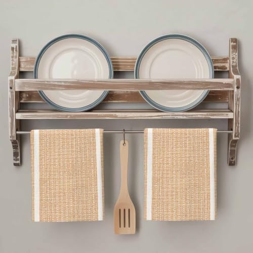 Cream Beige Stripe Kitchen Towels Set of 3, Vintage Classic Vertical