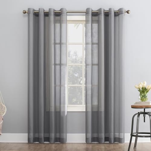 No. 918 Emily Sheer Voile Grommet Curtain Panel, 59" x 84", Charcoal