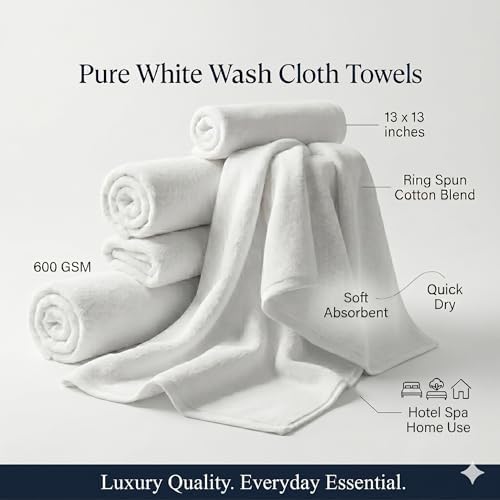 EcoLaire Luxury Wash Cloth Towels Pack of 60-13" X 13", 600 GSM High