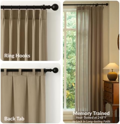 Pinch Pleated Linen Semi Sheer Curtains, Taupe, 108 Inches Long